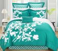 Queen size Turquoise 7-Piece Floral Bed in a Bag Comforter Set