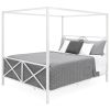 Queen size Modern Canopy Bed Frame in White Metal Finish