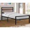 Twin Size Industrial Metal Platform Bed Frame with Wood Panel Headboard
