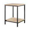 Modern Black Metal Frame End Table with Oak Finish Wood Top and Bottom Shelf