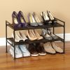 2-Tier Slatted Resin Stackable Folding Shoe Rack in Mocha Finish