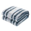 Back Printing Shaved Flannel Plush Blanket, Blue Stripe Blanket for Bed or Sofa,