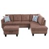 Brown Corduroy Fabric Living Room Sectional Sofa