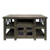52 Inch Handmade Wooden TV Stand with 2 Glass Door Cabinet, Distressed Gray