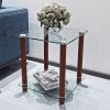 1-Piece Transparent+Walnut Side Table , 2-Tier Space End Table ,Modern Night Stand, Sofa table, Side Table with Storage Shelve