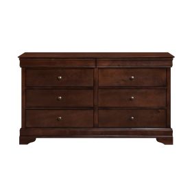 Brown Cherry Finish Louis Phillipe Style Bedroom Furniture 1pc Dresser of 6x Drawers Hidden Drawers Wooden Furniture