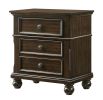 Traditional 3-Drawer Nightstand with Bun Feet 1-Pc End Table Brown Wood Veneers & Solids Furniture