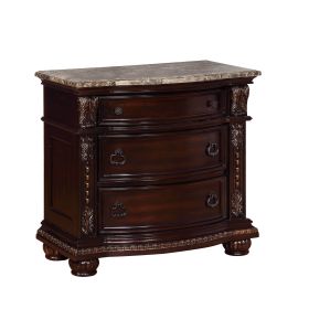 Traditional Style Nightstand with Marble Top 1Pc Rich Brown Finish Wood Veneers & Solids End Table