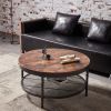 2-Tier Single Panel Round Coffee Table for Living Room and Bedroom, with 3D Texture Metal Frame and Mesh