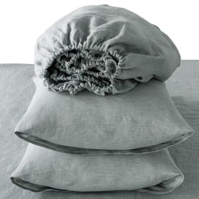 4 Pc Queen Bedding Set, Premium Extra Soft Sea Glass Linen Sheet Set and Pillowcases, Breathable Bedding for Queen Bed