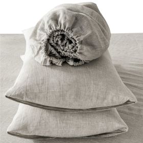 4 Pc Cal-King Bedding Set, Premium Extra Soft Greige Linen Sheet Set and Pillowcases, Breathable Bedding for Cal-King Bed