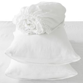 4 Pc King Bedding Set, Premium Soft White Linen Sheet Set and Pillowcases, Breathable Bedding for King Bed