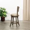 24" Counter Height Slat Back Swivel Stool, Weathered Gray Finish, French Gray Leather Seat