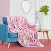 Pack Of 2 Back Printing Shaved Flannel Plush Blanket; checked Blanket for Bed or Sofa; 80" x 90"; Pink