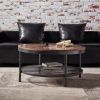 2-Tier Single Panel Round Coffee Table for Living Room and Bedroom, with 3D Texture Metal Frame and Mesh
