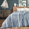 Back Printing Shaved Flannel Plush Blanket, Blue Stripe Blanket for Bed or Sofa,
