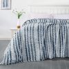 Back Printing Shaved Flannel Plush Blanket, Blue Stripe Blanket for Bed or Sofa,