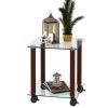 1-Piece Transparent+Walnut Side Table , 2-Tier Space End Table ,Modern Night Stand, Sofa table, Side Table with Storage Shelve