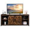 FCH 3-layer Double Barn Door with Sliding Rail X-shaped Panel TV Cabinet MDF with Triamine Retro Brown