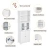 White Tall Storage Cabinet with Shelves and Doors for Bathroom; Kitchen and Living Room; MDF Board