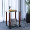 1-Piece Transparent+Walnut Side Table , 2-Tier Space End Table ,Modern Night Stand, Sofa table, Side Table with Storage Shelve