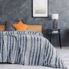 Back Printing Shaved Flannel Plush Blanket, Blue Stripe Blanket for Bed or Sofa,