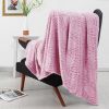 Pack Of 2 Back Printing Shaved Flannel Plush Blanket; checked Blanket for Bed or Sofa; 80" x 90"; Pink