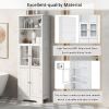 White Tall Storage Cabinet with Shelves and Doors for Bathroom; Kitchen and Living Room; MDF Board