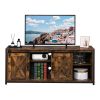 FCH 3-layer Double Barn Door with Sliding Rail X-shaped Panel TV Cabinet MDF with Triamine Retro Brown