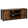 FCH 3-layer Double Barn Door with Sliding Rail X-shaped Panel TV Cabinet MDF with Triamine Retro Brown