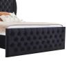Upholstered wingback velvet fabric Chesterfield bed/button tufted headboard with vintage wings/wood slat support/easy to assemble. Queen-Size-Black