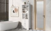 White Tall Storage Cabinet with Shelves and Doors for Bathroom; Kitchen and Living Room; MDF Board