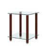 1-Piece Transparent+Walnut Side Table , 2-Tier Space End Table ,Modern Night Stand, Sofa table, Side Table with Storage Shelve