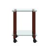 1-Piece Transparent+Walnut Side Table , 2-Tier Space End Table ,Modern Night Stand, Sofa table, Side Table with Storage Shelve