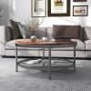 2-Tier Single Panel Round Coffee Table for Living Room and Bedroom, with 3D Texture Metal Frame and Mesh