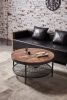 2-Tier Single Panel Round Coffee Table for Living Room and Bedroom, with 3D Texture Metal Frame and Mesh