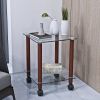 1-Piece Transparent+Walnut Side Table , 2-Tier Space End Table ,Modern Night Stand, Sofa table, Side Table with Storage Shelve