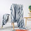 Back Printing Shaved Flannel Plush Blanket, Blue Stripe Blanket for Bed or Sofa,
