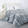 Back Printing Shaved Flannel Plush Blanket, Blue Stripe Blanket for Bed or Sofa,
