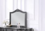 Contemporary Grey Finish Vanity Set w Stool Retro Style Drawers cabriole-tapered legs Mirror w floral crown molding Bedroom Furniture