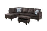 Espresso Flannel Living Room Sofa Set