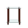 1-Piece Transparent+Walnut Side Table , 2-Tier Space End Table ,Modern Night Stand, Sofa table, Side Table with Storage Shelve