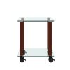 1-Piece Transparent+Walnut Side Table , 2-Tier Space End Table ,Modern Night Stand, Sofa table, Side Table with Storage Shelve