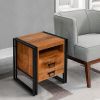 24 Inch 2 Drawer Mango Wood Bedside Table, Open Cubby, Double Sled Style Iron