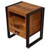 24 Inch 2 Drawer Mango Wood Bedside Table, Open Cubby, Double Sled Style Iron