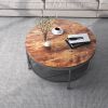 2-Tier Single Panel Round Coffee Table for Living Room and Bedroom, with 3D Texture Metal Frame and Mesh