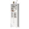 White Tall Storage Cabinet with Shelves and Doors for Bathroom; Kitchen and Living Room; MDF Board
