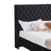 Upholstered wingback velvet fabric Chesterfield bed/button tufted headboard with vintage wings/wood slat support/easy to assemble. Queen-Size-Black