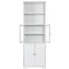 White Tall Storage Cabinet with Shelves and Doors for Bathroom; Kitchen and Living Room; MDF Board