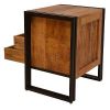 24 Inch 2 Drawer Mango Wood Bedside Table, Open Cubby, Double Sled Style Iron